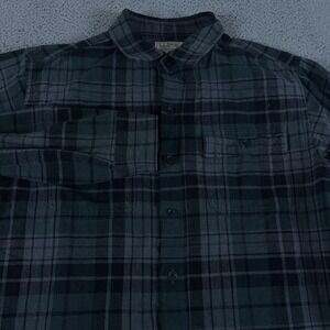 LL Bean Shirt Mens Large Gray Green Plaid Chamois Cloth Flannel Outdoor Hiking